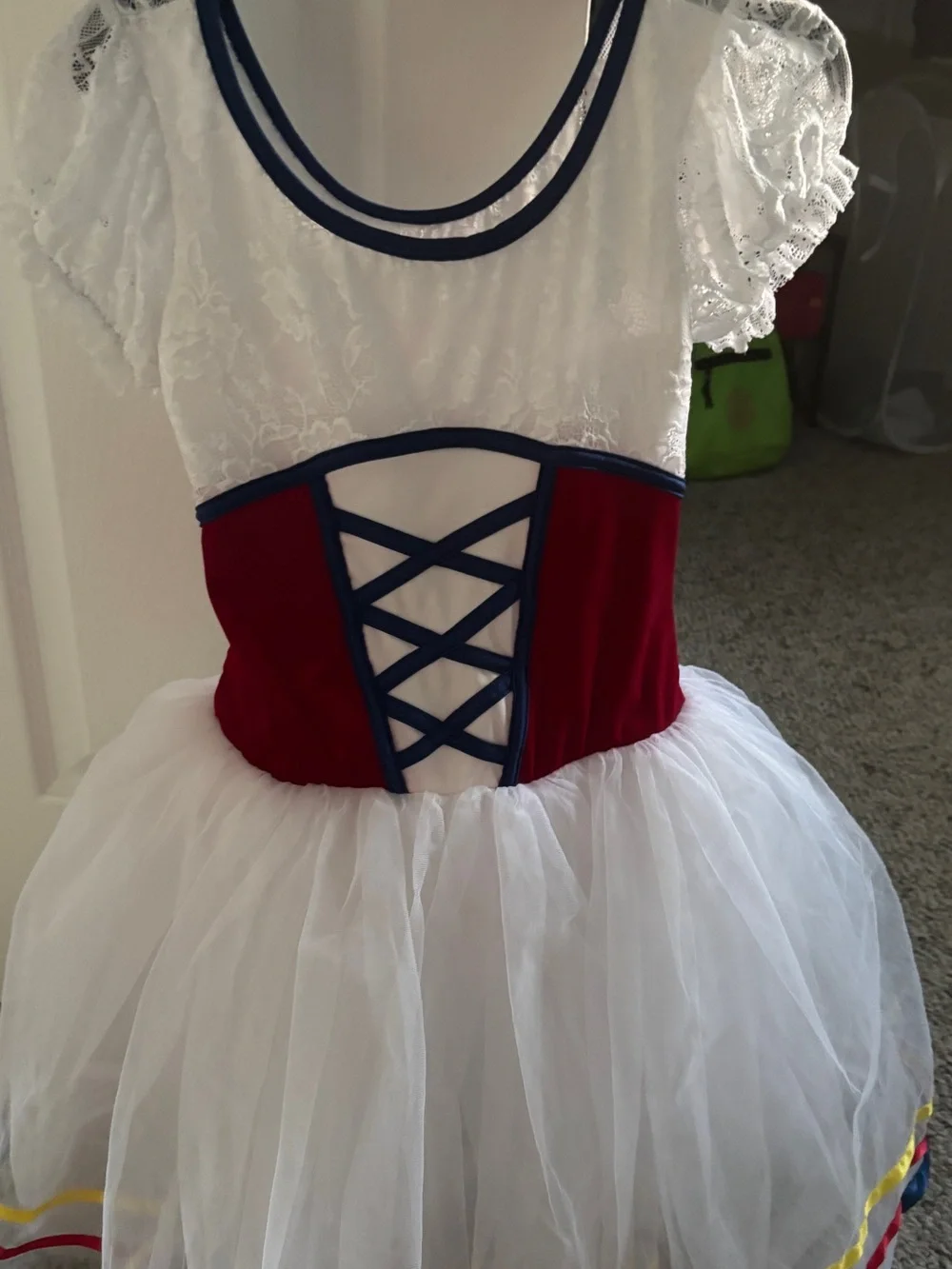 Girls White & Red Lace-Up Tutu Halloween Costume